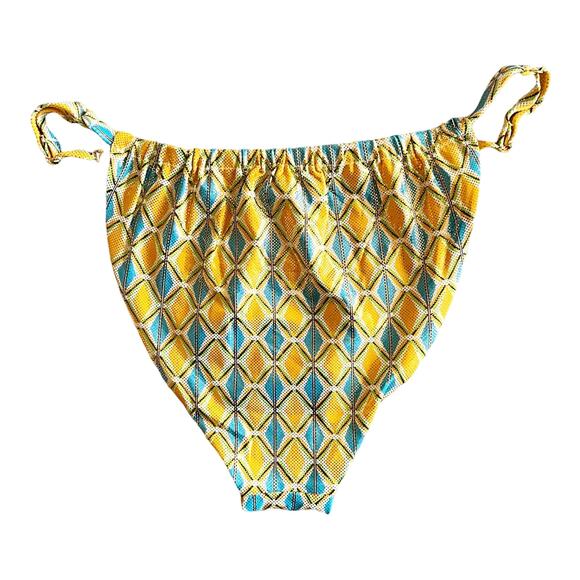 WEWOREWHAT Metallic Geo Bikini Set Ruched Bottom Claudia Top Orange Blue Large - Picture 9 of 15